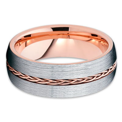 Rose Gold Tungsten Wedding Band - Braid Ring - Rose Gold Tungsten Ring - Clean Casting Jewelry