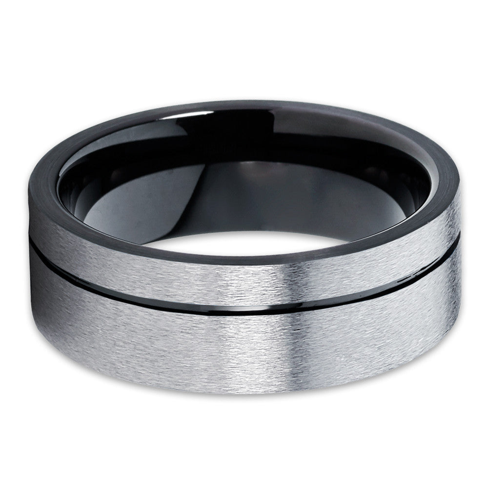 Black Tungsten Ring - Black Wedding Band - Gray Tungsten Ring - Brush - Clean Casting Jewelry