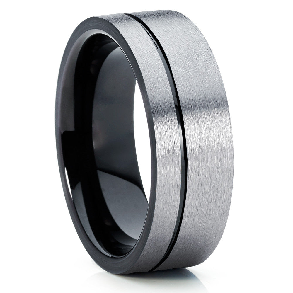 Black Tungsten Ring - Black Wedding Band - Gray Tungsten Ring - Brush - Clean Casting Jewelry
