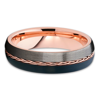 6mm - Rose Gold Tungsten - Braid Ring - Gunmetal - Tungsten Wedding Band - Clean Casting Jewelry