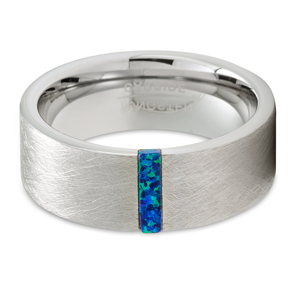 Opal Wedding Ring - Blue Opal Ring - Tungsten Wedding Band - Tungsten Wedding Ring