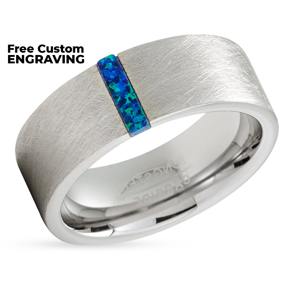 Opal Wedding Ring - Blue Opal Ring - Tungsten Wedding Band - Tungsten Wedding Ring