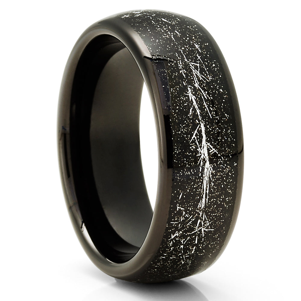 Meteorite Wedding Ring - Black Tungsten Ring - Wedding Band 8mm Wedding Ring - Black Ring