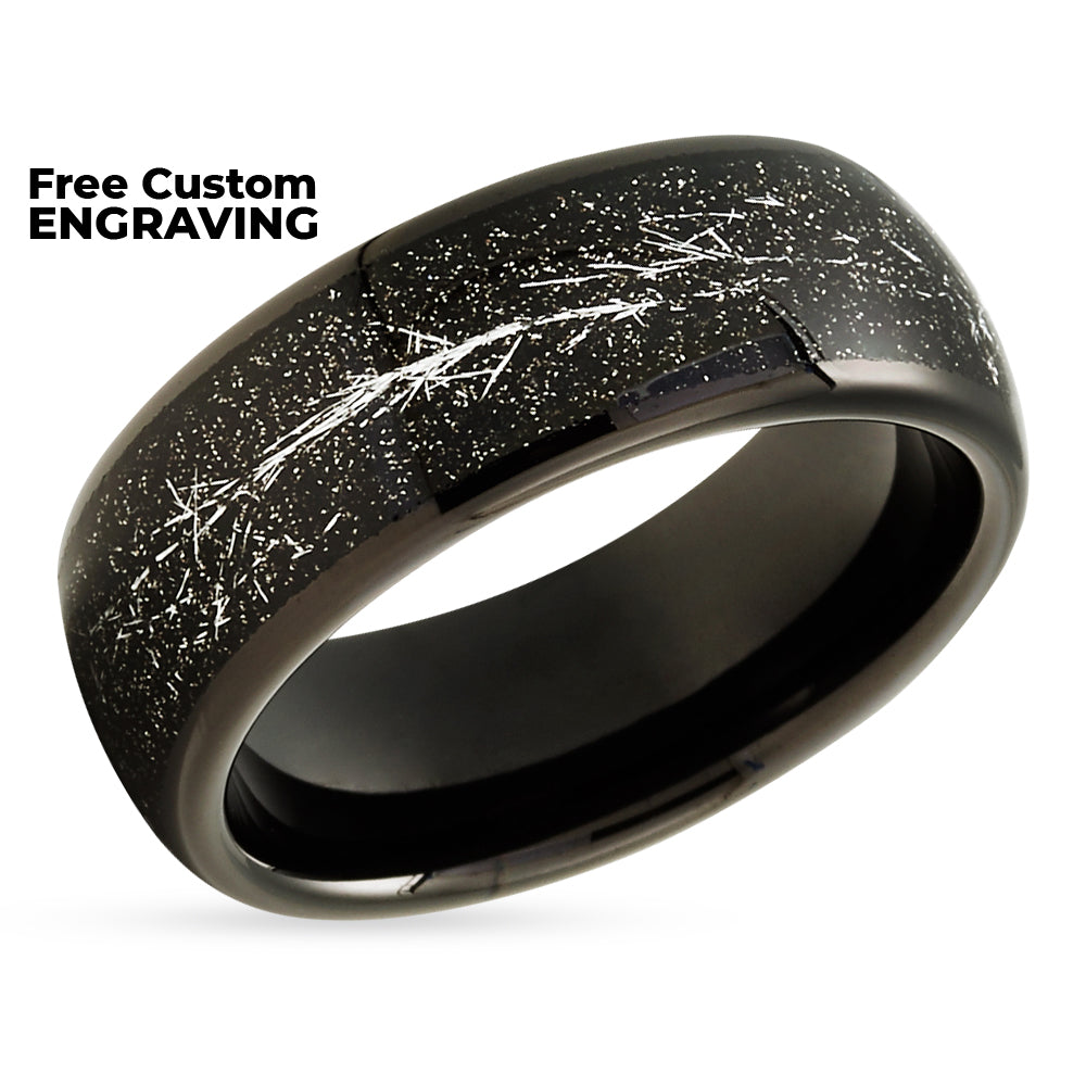 Meteorite Wedding Ring - Black Tungsten Ring - Wedding Band 8mm Wedding Ring - Black Ring