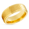 Yellow Gold Wedding Ring - Hammered Ring - Tungsten Wedding Band - Man's Wedding Ring