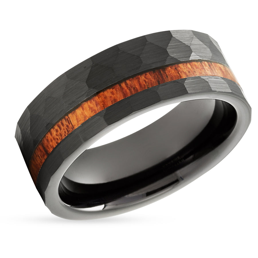 Black Tungsten Wedding Ring - Koa Wood Wedding Ring - Black Wedding Band - Black Tungsten Ring