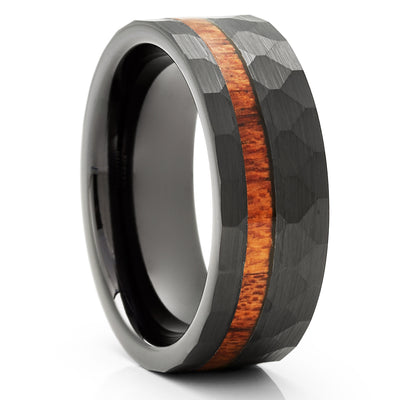 Black Tungsten Wedding Ring - Koa Wood Wedding Ring - Black Wedding Band - Black Tungsten Ring