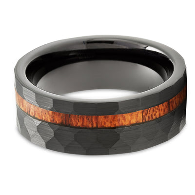 Black Tungsten Wedding Ring - Koa Wood Wedding Ring - Black Wedding Band - Black Tungsten Ring