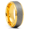 Yellow Gold Tungsten Ring - Sandblast Design - Gray Tungsten Ring  - 8mm - Clean Casting Jewelry