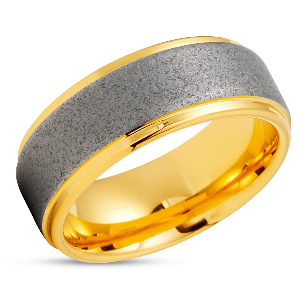 Yellow Gold Wedding Band - Tungsten Carbide Wedding Ring - Yellow Gold Wedding Ring - Band