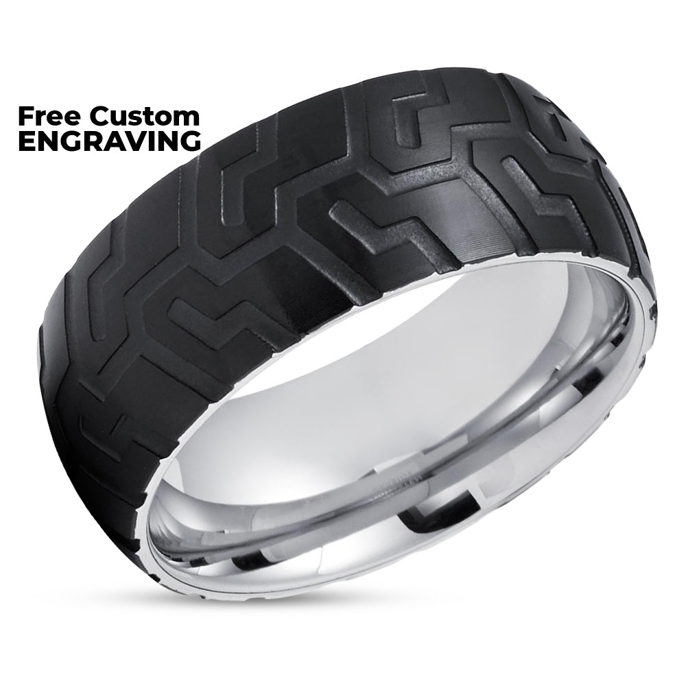 Black Wedding Ring - Silver Wedding Ring - Tungsten Wedding Ring - Tire Ring - Comfort Fit