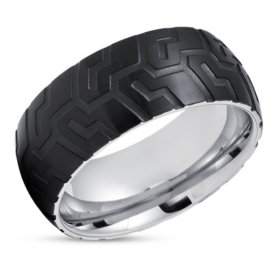 Black Wedding Ring - Silver Wedding Ring - Tungsten Wedding Ring - Tire Ring - Comfort Fit