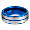 Blue Tungsten Ring - Silver Tungsten Ring - Blue Wedding Band - 8mm - Clean Casting Jewelry