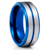 Blue Tungsten Ring - Silver Tungsten Ring - Blue Wedding Band - 8mm - Clean Casting Jewelry