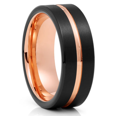 Black Tungsten Ring - Rose Gold Tungsten - 8mm Tungsten Band - Brush - Clean Casting Jewelry