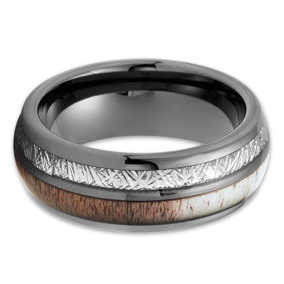 Gunmetal Tungsten Ring - Deer Antler Wedding Band - Meteorite Ring - Clean Casting Jewelry