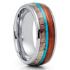 Deer Antler Tungsten Ring - Koa Wood Tungsten Ring - Turquoise Ring - Clean Casting Jewelry