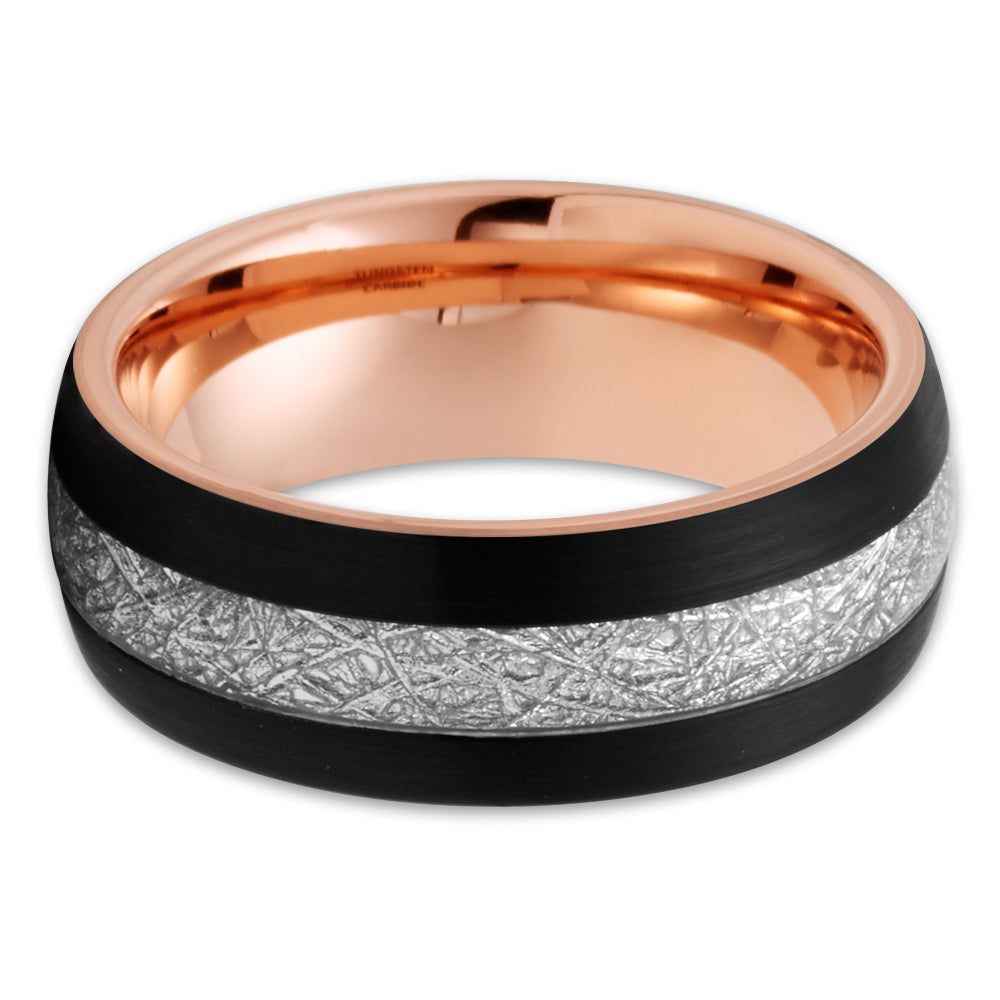 Rose Gold Tungsten Wedding Band - Meteorite Wedding Band - Black - Clean Casting Jewelry