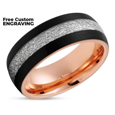 Rose Gold Tungsten Wedding Band - Meteorite Wedding Band - Black Wedding Ring