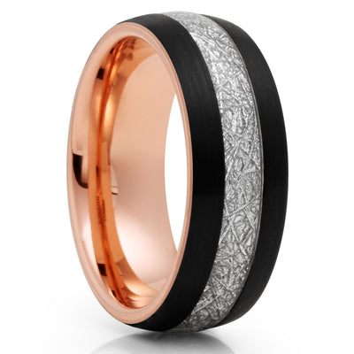 Rose Gold Tungsten Wedding Band - Meteorite Wedding Band - Black - Clean Casting Jewelry
