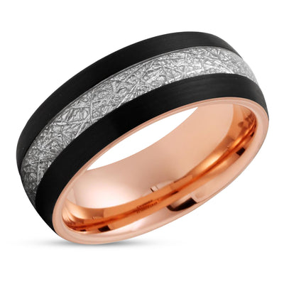 Rose Gold Tungsten Wedding Band - Meteorite Wedding Band - Black Wedding Ring