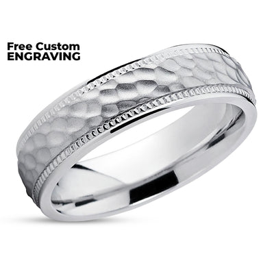 Titanium Wedding Band - White Titanium Ring - Hammered Titanium Ring