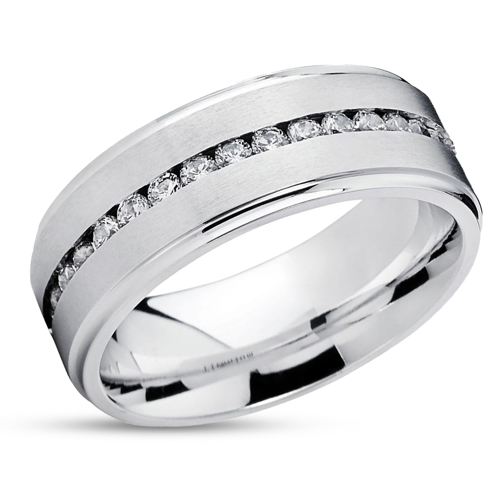 8mm - Titanium Wedding Band - Men's Titanium Ring - CZ Ring - Wedding Band
