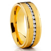 Titanium Wedding Band - Yellow Gold Titanium Ring - CZ Titanium Ring - 8mm - Clean Casting Jewelry