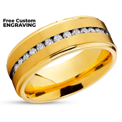 Titanium Wedding Band - Yellow Gold Titanium Ring - CZ Titanium Ring - 8mm