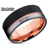 Rose Gold Tungsten Ring - 10mm Ring - Black Tungsten Wedding Band - Brush