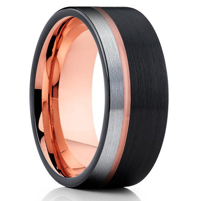 Rose Gold Tungsten Ring - 10mm Ring - Black Tungsten Wedding Band - Brush