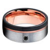 Rose Gold Tungsten Ring - Black Diamond Ring - Gray Tungsten Ring - Brush - Clean Casting Jewelry