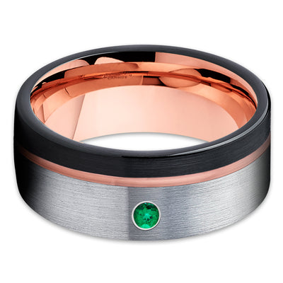Rose Gold Tungsten Ring - Emerald Tungsten Ring - Black Tungsten Ring - Brush - Clean Casting Jewelry