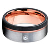 Rose Gold Tungsten Ring - White Diamond Ring - Rose Gold Tungsten - Black Ring - Clean Casting Jewelry