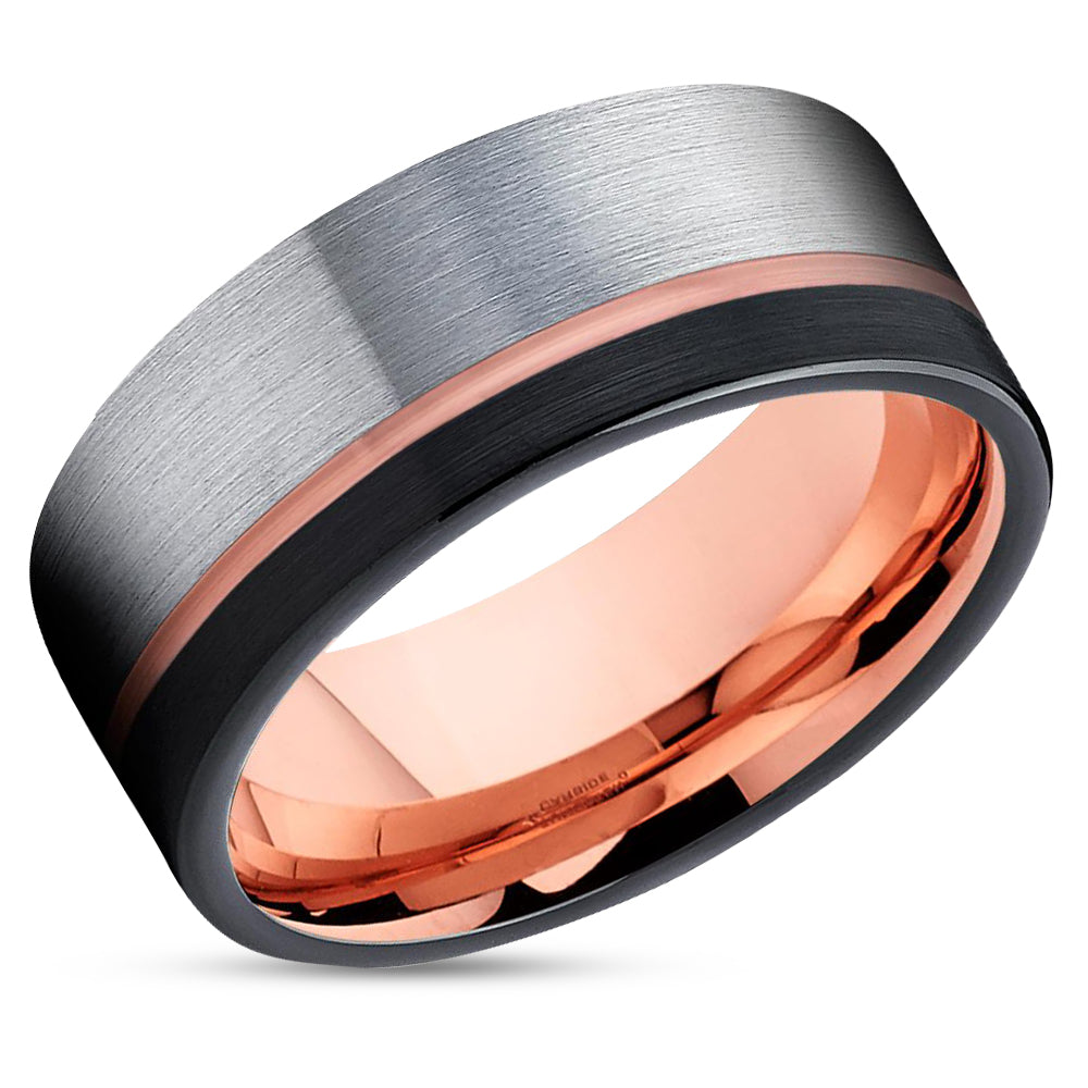 Rose Gold Tungsten Wedding Ring - Black Wedding Ring - Rose Gold Ring - Tungsten Wedding Ring