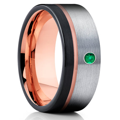 Rose Gold Tungsten Ring - Emerald Tungsten Ring - Black Tungsten Ring - Brush - Clean Casting Jewelry