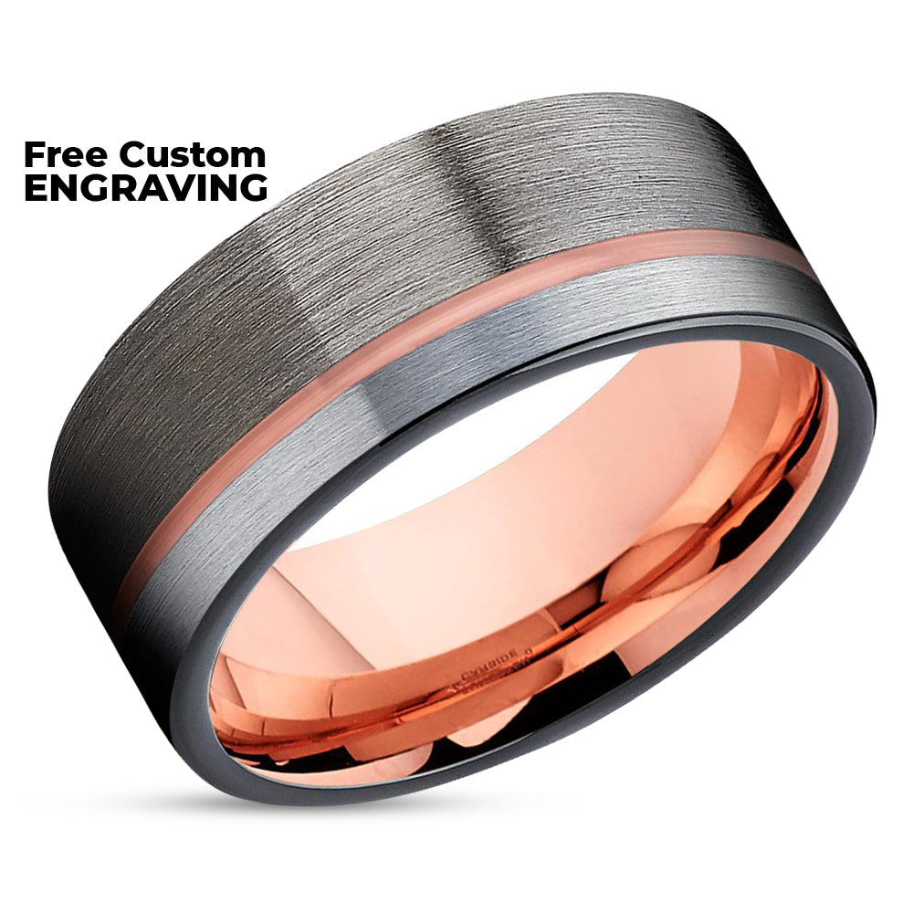 Gunmetal Wedding Ring - Rose Gold Tungsten Ring - Rose Gold Wedding Ring - Gunmetal