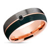 Gunmetal Tungsten Wedding Ring - Black Diamond Ring - Rose Gold Wedding Ring
