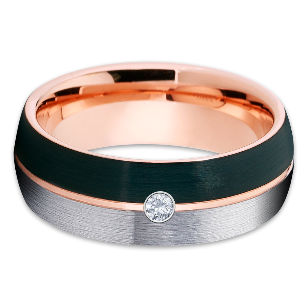 Rose Gold Tungsten Ring - Gray Tungsten Ring - White Diamond Ring - Black - Clean Casting Jewelry