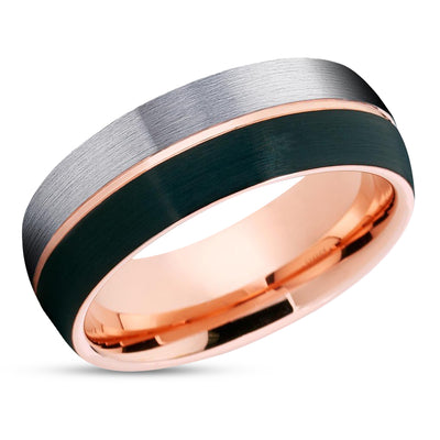 Rose Gold Wedding Ring - Black Tungsten Ring - Gray Wedding Ring - 18k Rose Gold
