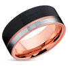 Rose Gold Wedding Ring - Black Wedding Ring - Tungsten Wedding Band - 18k Rose Gold