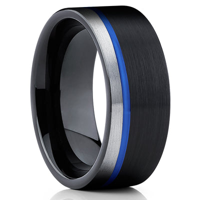 Men's Tungsten Wedding Band - Black Tungsten Ring - Blue Tungsten Ring - Clean Casting Jewelry