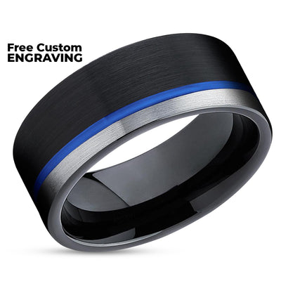 Black Tungsten Wedding Band - Blue Wedding Ring - Tungsten Carbide Ring - Black