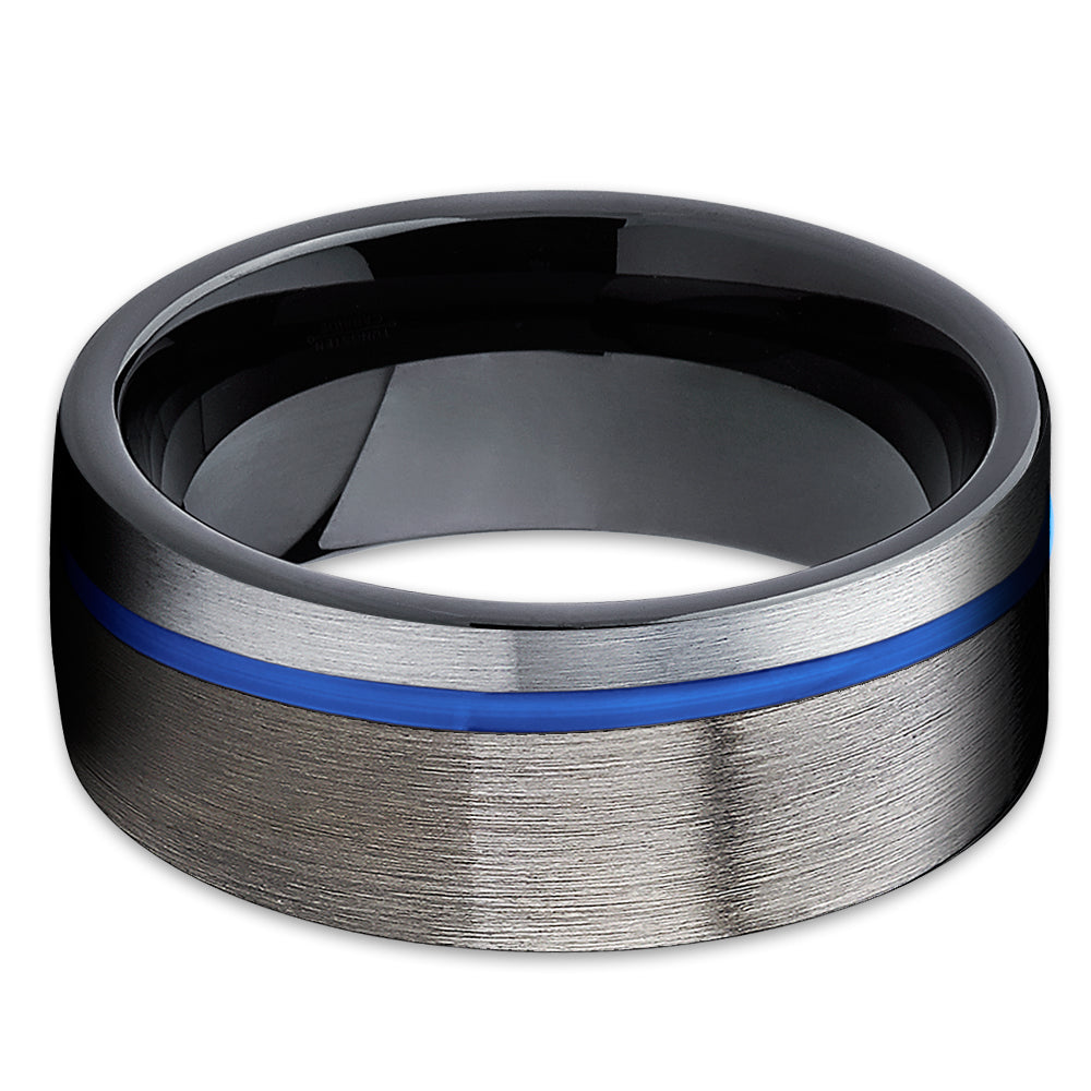 Gunmetal Tungsten Ring - Blue Tungsten Band - Black Tungsten - Men's - Clean Casting Jewelry