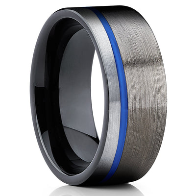 Gunmetal Tungsten Ring - Blue Tungsten Band - Black Tungsten - Men's - Clean Casting Jewelry