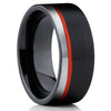 Red Tungsten Ring - Black Tungsten - Red Tungsten Wedding Band - 8mm - Clean Casting Jewelry