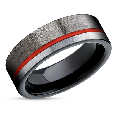 Gunmetal Wedding Ring - Red Tungsten Ring - Black Wedding Ring - Tungsten Ring