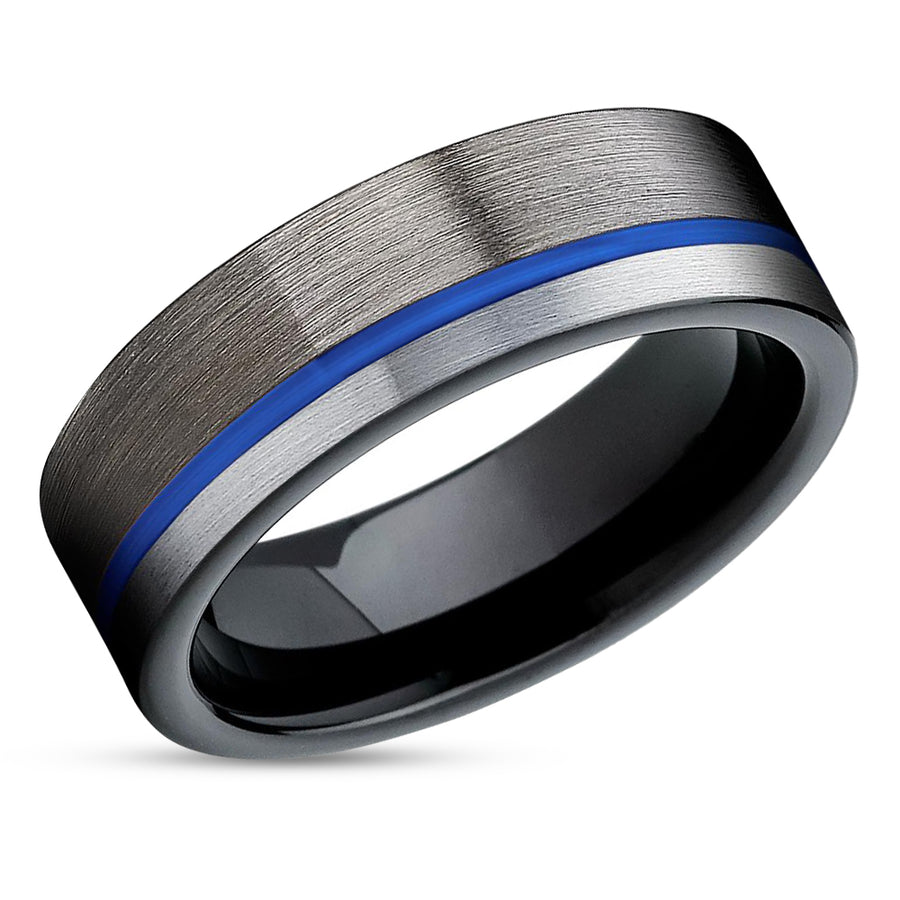 Gunmetal Wedding Ring - Blue Tungsten Ring - Black Tungsten Ring - Blue Wedding Ring