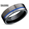Gunmetal Wedding Ring - Blue Tungsten Ring - Black Tungsten Ring - Blue Wedding Ring