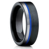 Blue Tungsten Ring - Gary Tungsten Ring - Black Tungsten - Brush - Clean Casting Jewelry
